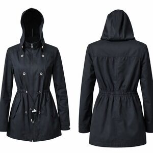 Generation Wear New York Womens Black Utility Anorak Jacket Hood Cinched Waist S